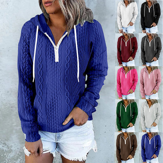 Twist Texture Design Hoodie Drawstring Sweatshirt Fashion Women Daily Clothing