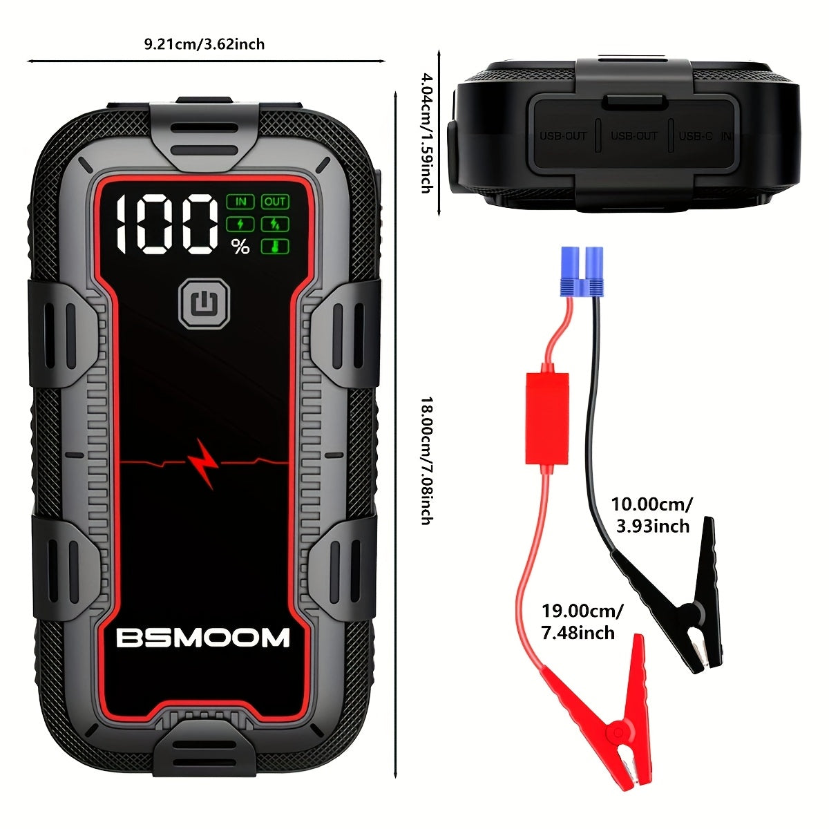 BSMOOM 6000A Car Battery Booster, Portable Car Starter (Up to 10.0L Diesel Or All Gas), 12V Jump Starter with LCD Display, LED Light