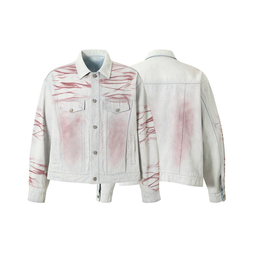 Inkjet Tie-dyed Denim Clothing Loose Jacket Men