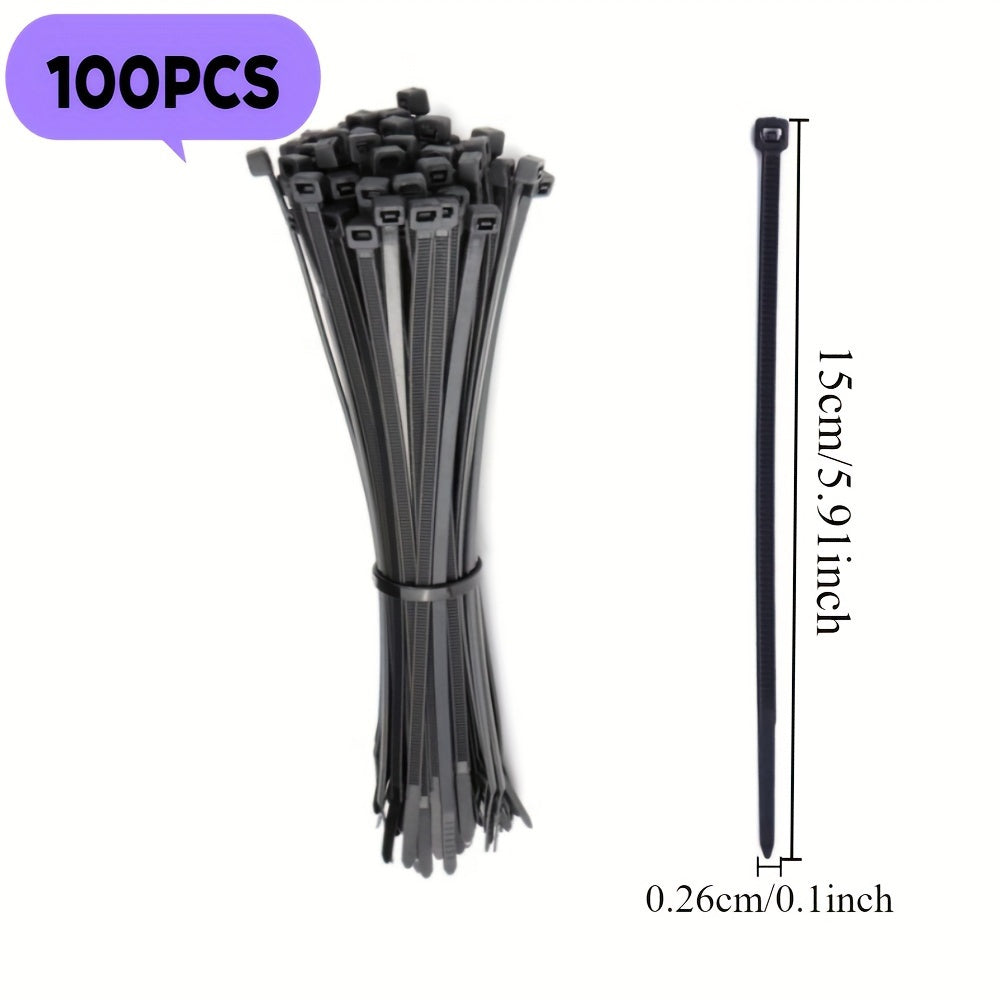 100pcs Black Cable Ties - 4 Sizes (10.01cm, 19.99cm, 30.0cm, 40.41cm) - High Tensile Strength, UV Resistant, Self-Locking for Home & Office Cord Management