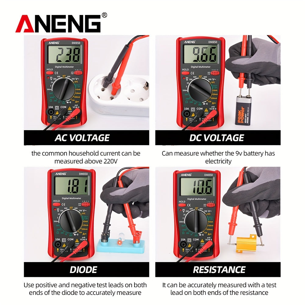 ANENG DM850 Multimètre numérique professionnel automatique 1999 comptes Testeur de tension automatique AC/DC Outil de détection d'ampèremètre de courant Ohm Sans batterie