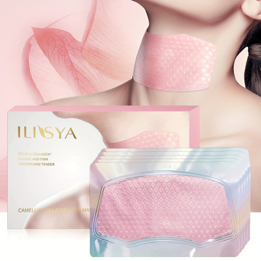 5pcs ILISYA Camellia Neck Mask, Collagen, Niacinamide, Chamomile Extract, Deep Moisturizing, Radiant Complexion, Alcohol Free, Hypoallergenic, Unscented, for All Face Types, Daily Care, Unisex Adult, Holiday Gifts
