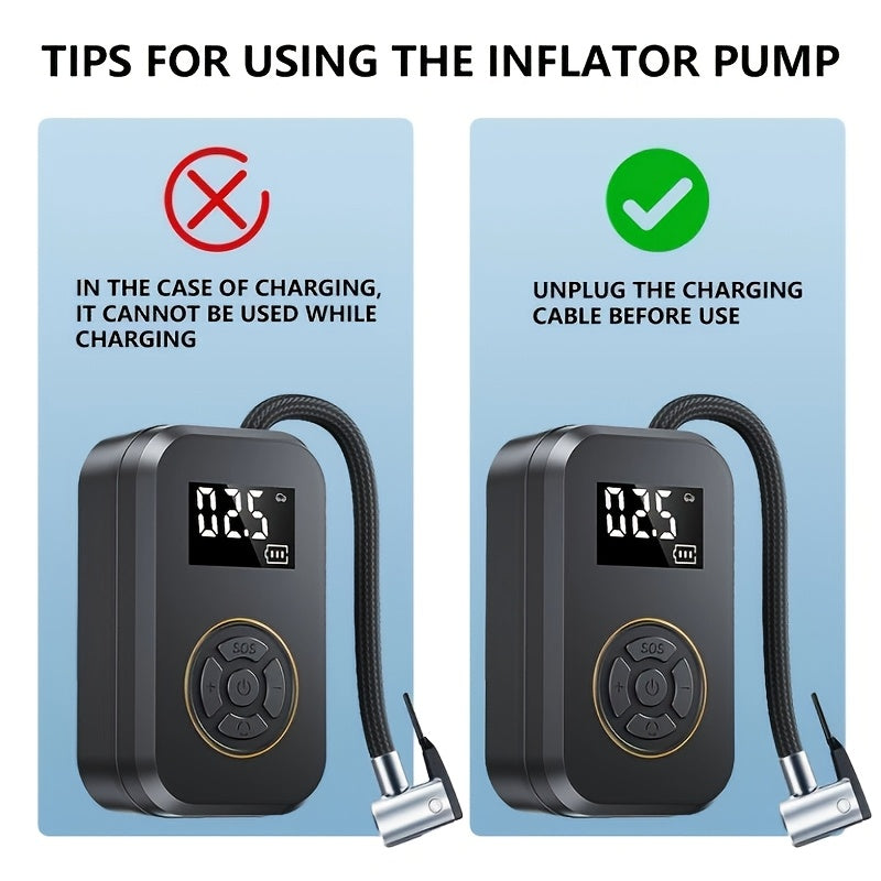 1 Portable Car Air Compressor Inflator Wireless And Wired Handheld Pump Light Suitable For Tire Inflation And Compression Of Cars And Motorcycles