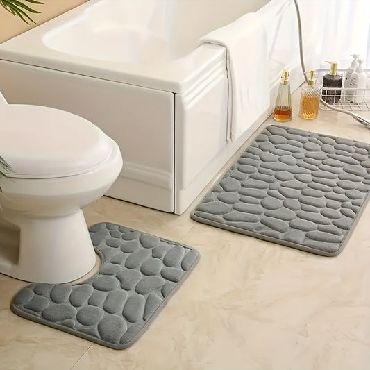 2pcs Ultra-Soft, Thick Coral Fleece Bathroom Mats - Quick Dry, Non-Slip, Machine Washable with Geometric Design for Home Decor
