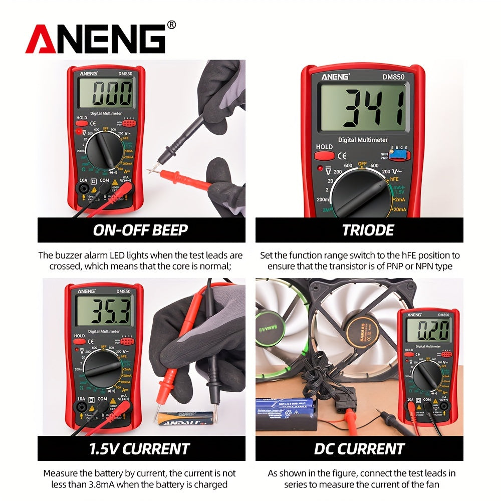 ANENG DM850 Multimètre numérique professionnel automatique 1999 comptes Testeur de tension automatique AC/DC Outil de détection d'ampèremètre de courant Ohm Sans batterie