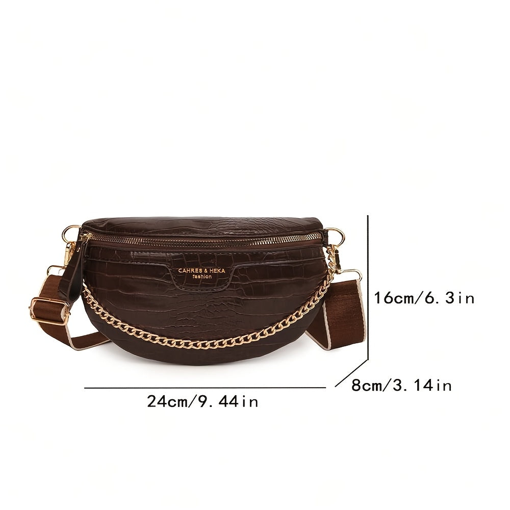 Elegant Women'S Waist Bag, Plaid Crossbody with Adjustable Strap, Zipper Closure, Polyester Lined, Solid Color, No Print - Ideal for Party & Outdoor Gatherings