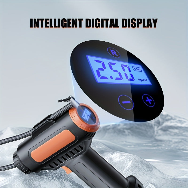 1pc Portable Tire Inflator Air Compressor With LED Light, High Power 2000mAh Battery, With Digital Smart Pressure Gauger, Fast Inflatable Car & Motorcycle Tire Pump