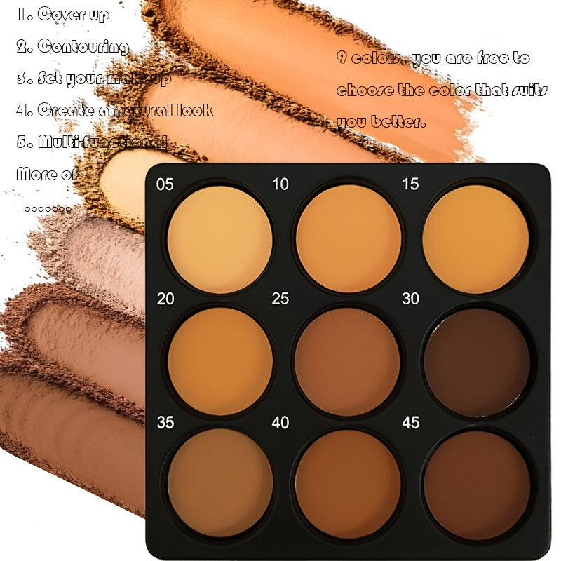 9-Color Contouring Palette, Medium to Deep Shades for Blending, Concealing, Setting Makeup, Oil Control Foundation, Eyeshadow, and Highlighter, Matte Finish, Natural Look, Waterproof & Sweatproof Mother's Day Gift