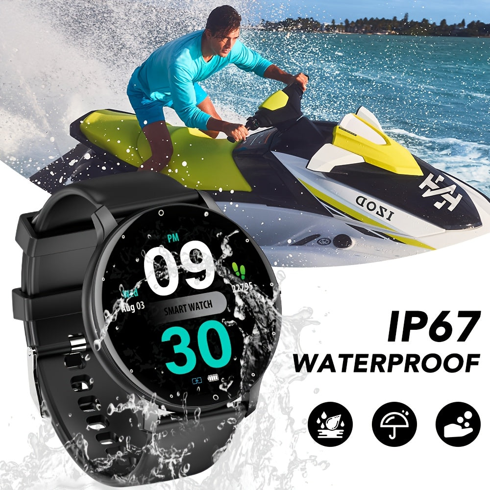 PEJE Smart Watch IP67 with 1.39 Full Touch Screen, 100+ Exercise Modes, Weather, Music Controls, Voice Assistant, All-Day Body Monitoring, Wireless, Rechargeable Lithium Battery, IP67, with Gift for Men and Women