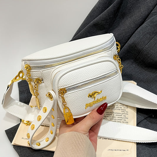 Vintage Style Women'S Saddle Bag in Solid Color - Fashionable Shoulder Bag with Multiple Compartments, Wrist Strap, and Wide Strap, Perfect for Daily Commute, Shopping, and Holiday Gifts