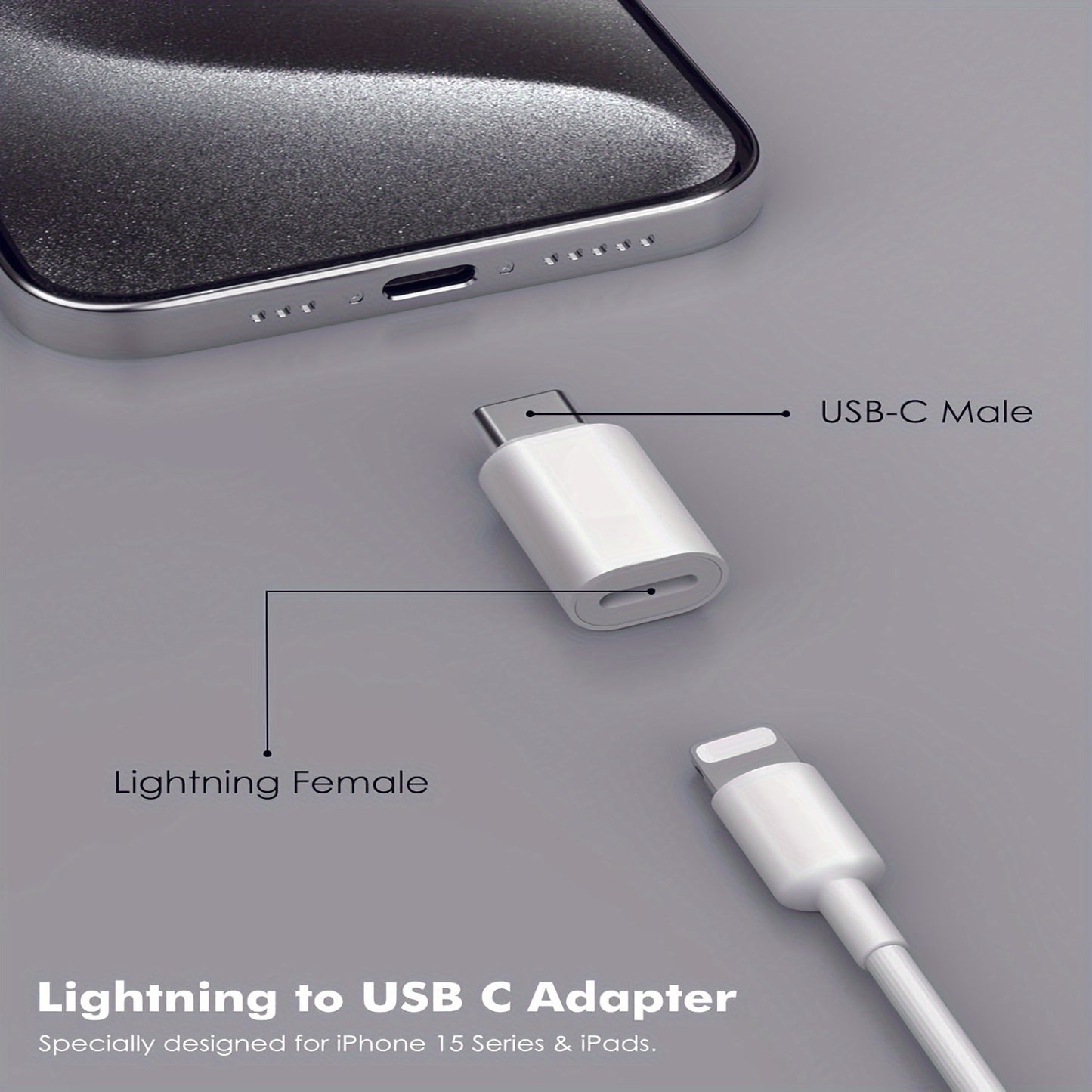 Lot de 2 adaptateurs Lightning femelle vers USB C mâle, adaptés au chargement et à la transmission de données