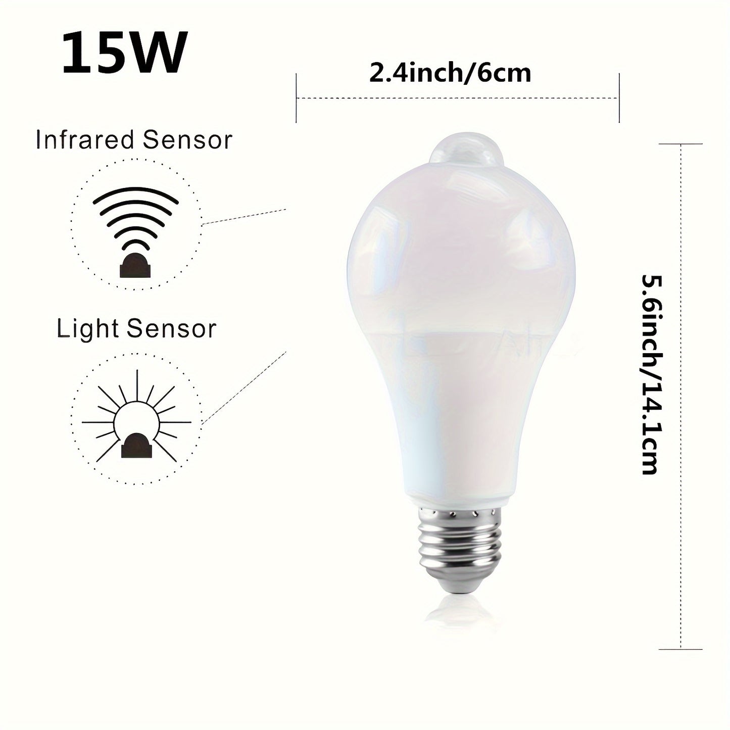 1pc Motion Sensor LED Light Bulb, 9W & 12W Aluminum Shell, E27 Base, Infrared Human Body Detection, 350-500 Lumens, Ideal for Hallways, Studios, Porches, Garages & Patios, Motion Sensor Light Indoor