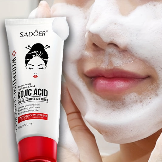 SADŌER Kojic Acid Whitening Facial Cleanser Gel - Moisturizing, Oil Control Face Wash for All Skin Types - Artificial Color Free, with Glycerol & Fresh Scent - Unisex Adult Use, Quick Whitening - 100g