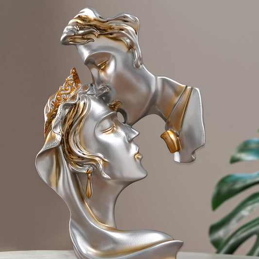 Elegant Golden-Tone Resin Love Sculpture - Intricate Kissing Couple Figurine with Black Base, Perfect for Home & Office Desk Decor, Ideal Valentine's Day Gift, Versatile Indoor/Outdoor Use, Valentines Decorations